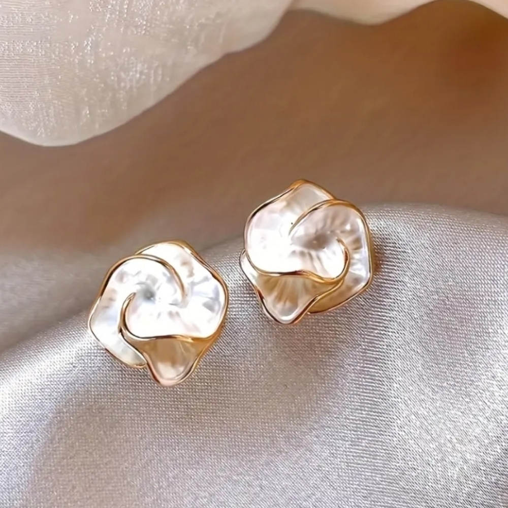 White Camellia Flower Earrings - Picture 2 of 9